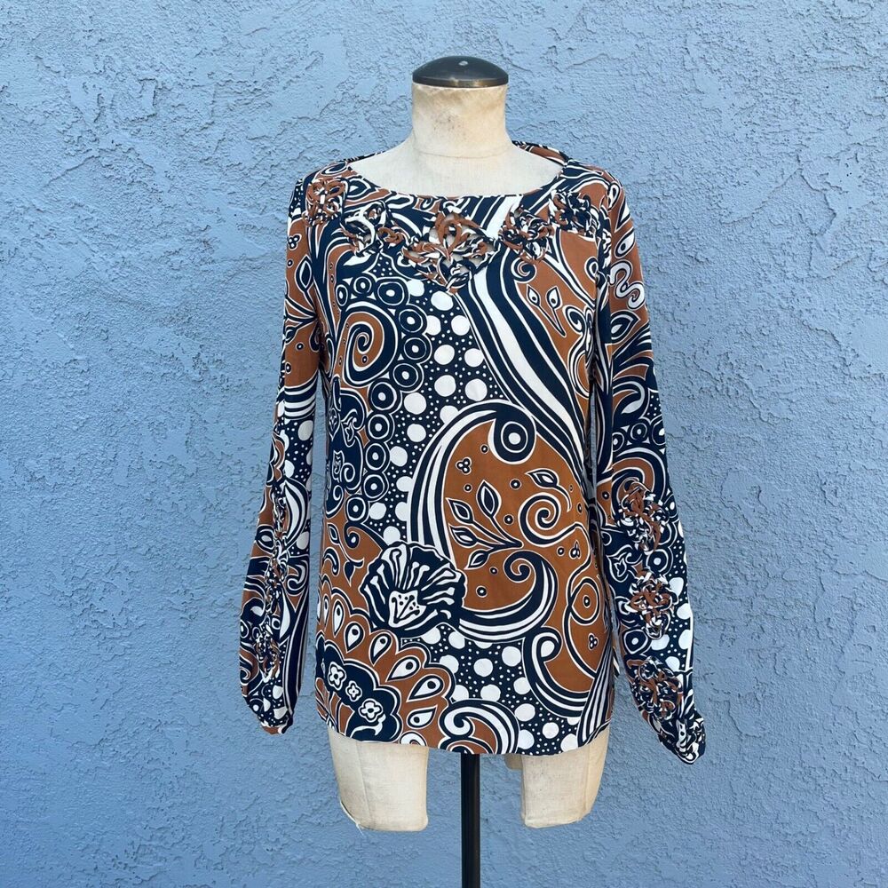 Tory Burch Womens Silk Top Abstract Blouse Small Size 4 Chic office